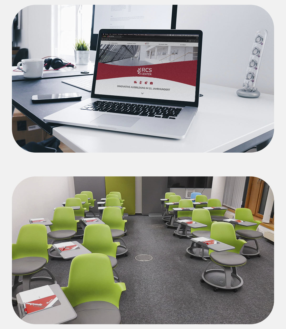 Bild zeigt den Kursraum der RCS-Center gGmbH im Wissenschaftspark Gelsenkirchen, mobile Grafik